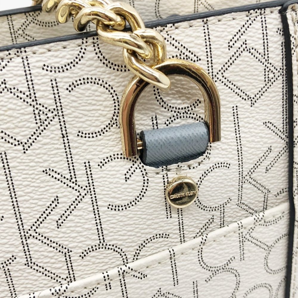 Calvin Klein monogram cream and pale blue Twilight tote purse handbag - Picture 10 of 14